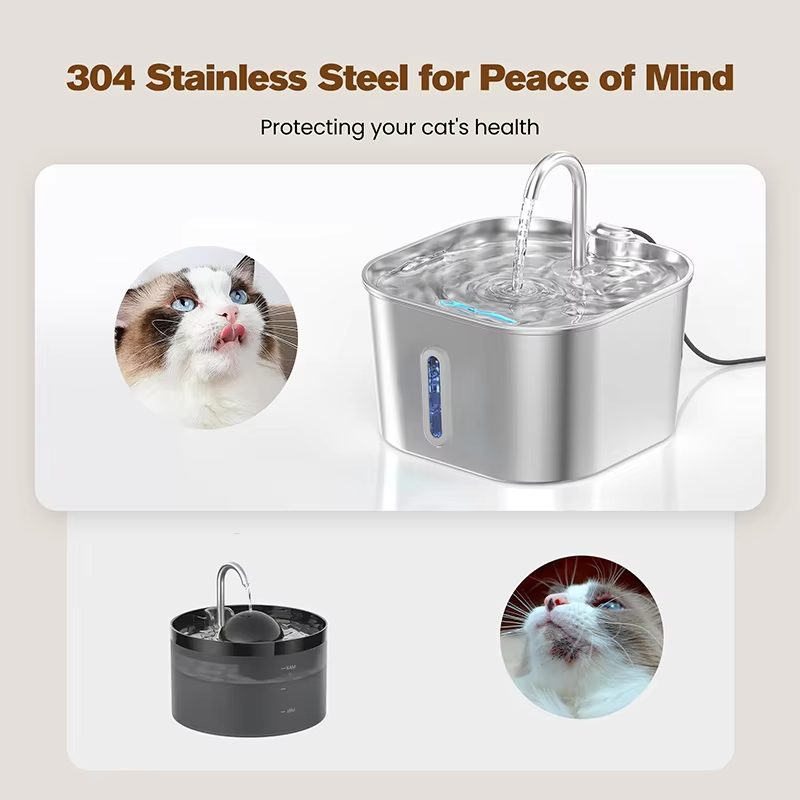 Cat water fountain detail - stainless steel construction
