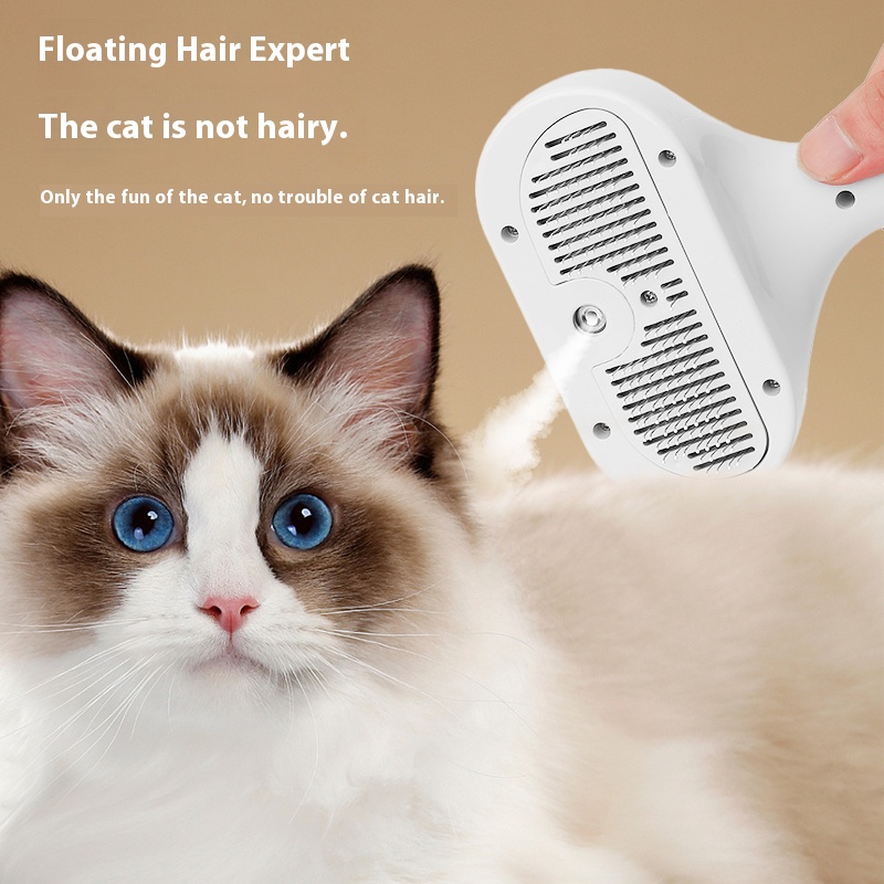 Pet grooming comb deshedding a long-haired cat
