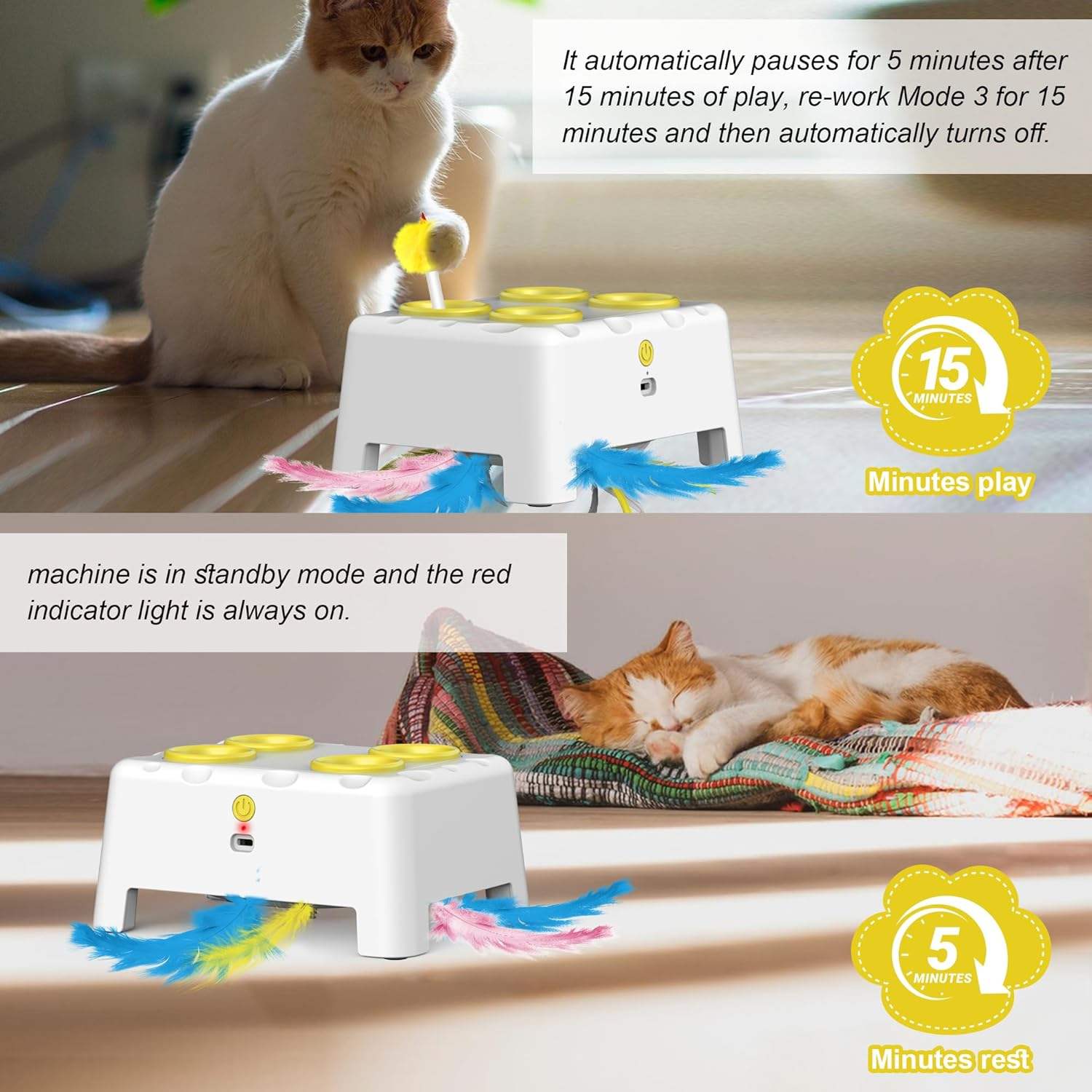 Automatic cat toy 15-minute play cycle