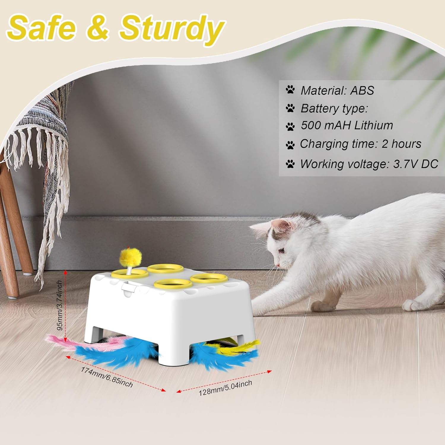 PT2031 cat toy material and battery details