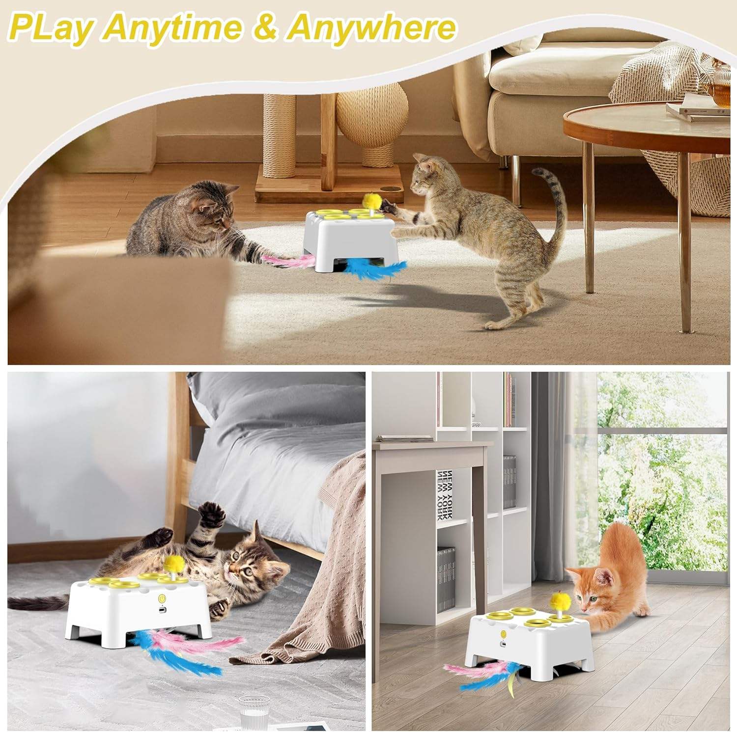 Indoor play scenarios for automatic cat toy